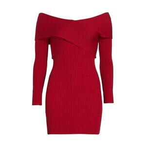 Line & Dot 'Karrie' Red Off-The-Shoulder Long Sleeve Mini Dress Size S